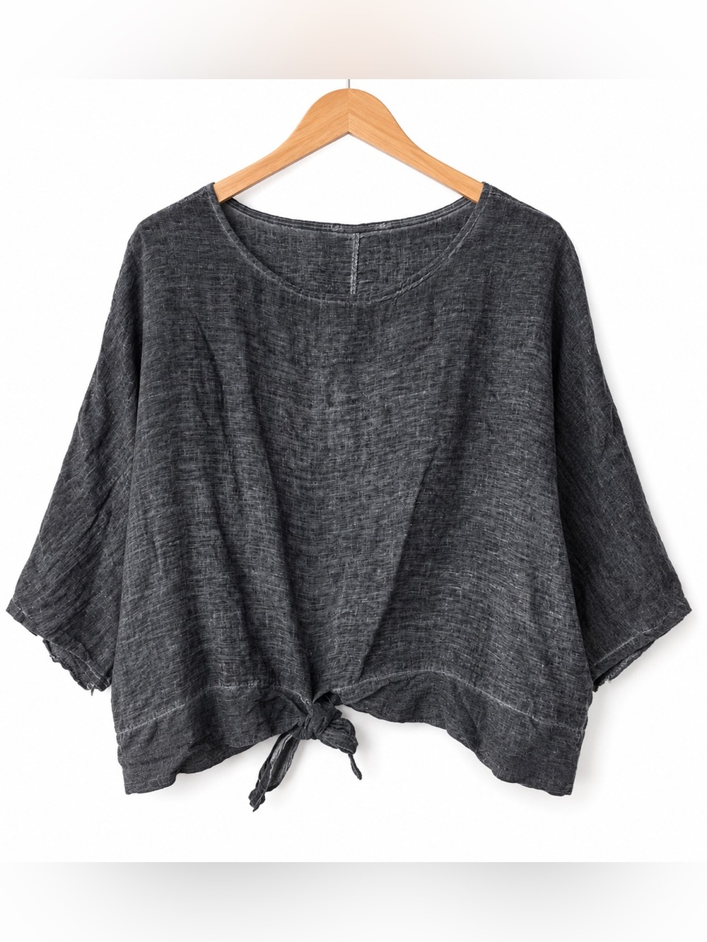 Made in Italy 100% Linen Tie Front Boxy Top Oversized Size M Lagenlook